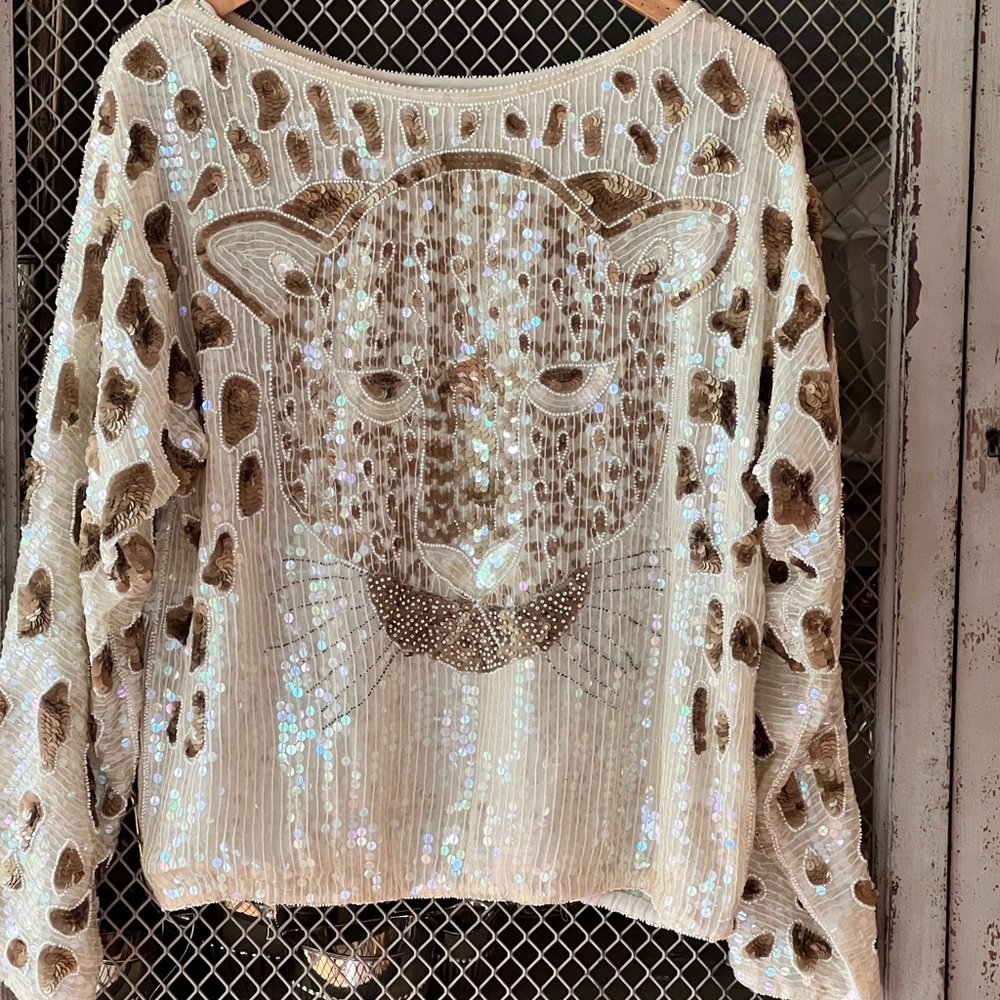 Cream and Brown Sequin Top! Truly stunning!! It is a piece of art!